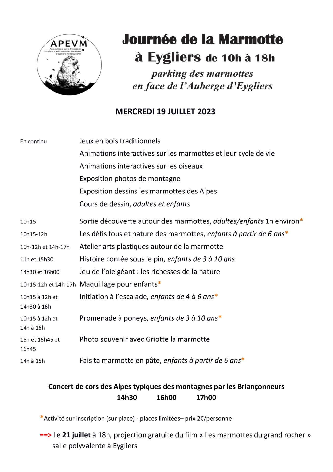 Programme 2023 de la journée de la marmotte