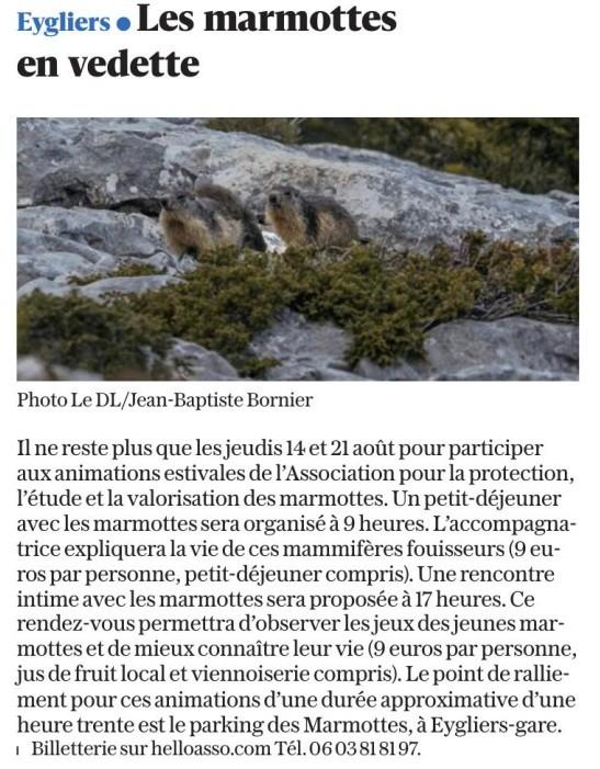 Article dauphine libere du 12 aout 25