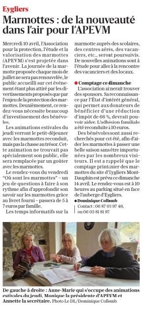 Article dauphine libere du 12 avril 24