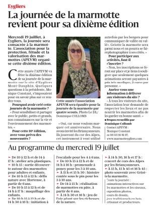 Article dauphine libere du 15 juillet 23